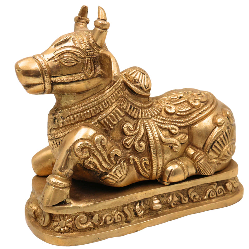 Handmade Brass Nandi Idol – Nandikeshwara Basava Statue, Shiva’s Bull Figurine for Home, Temple & Puja Decor,Gold, 6.5 Inch, 1 Piece