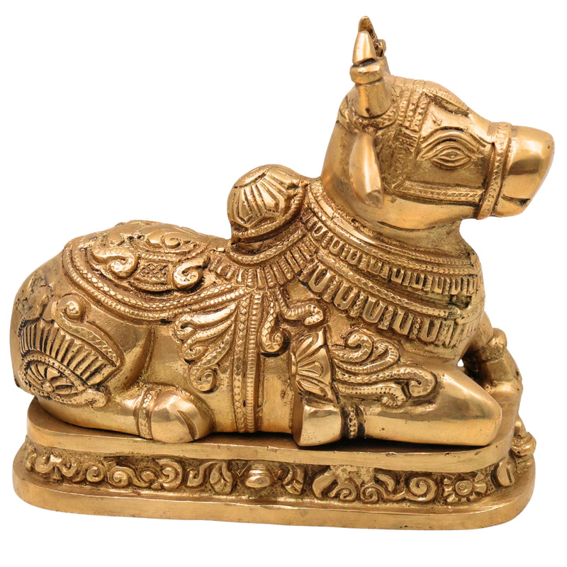 Handmade Brass Nandi Idol – Nandikeshwara Basava Statue, Shiva’s Bull Figurine for Home, Temple & Puja Decor,Gold, 6.5 Inch, 1 Piece