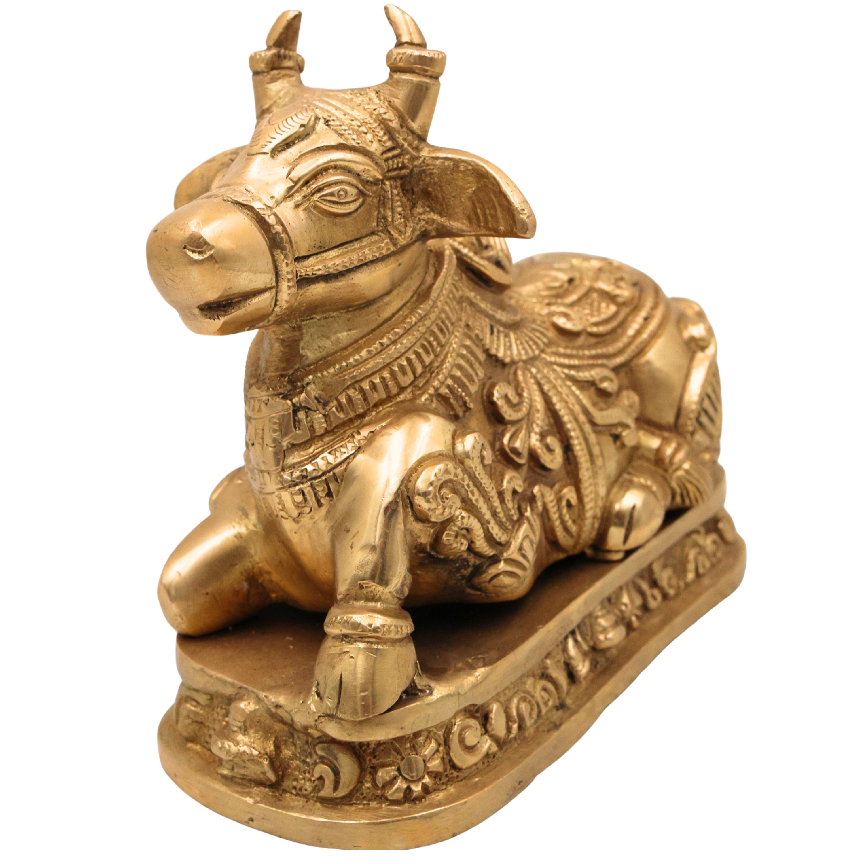 Handmade Brass Nandi Idol – Nandikeshwara Basava Statue, Shiva’s Bull Figurine for Home, Temple & Puja Decor,Gold, 6.5 Inch, 1 Piece
