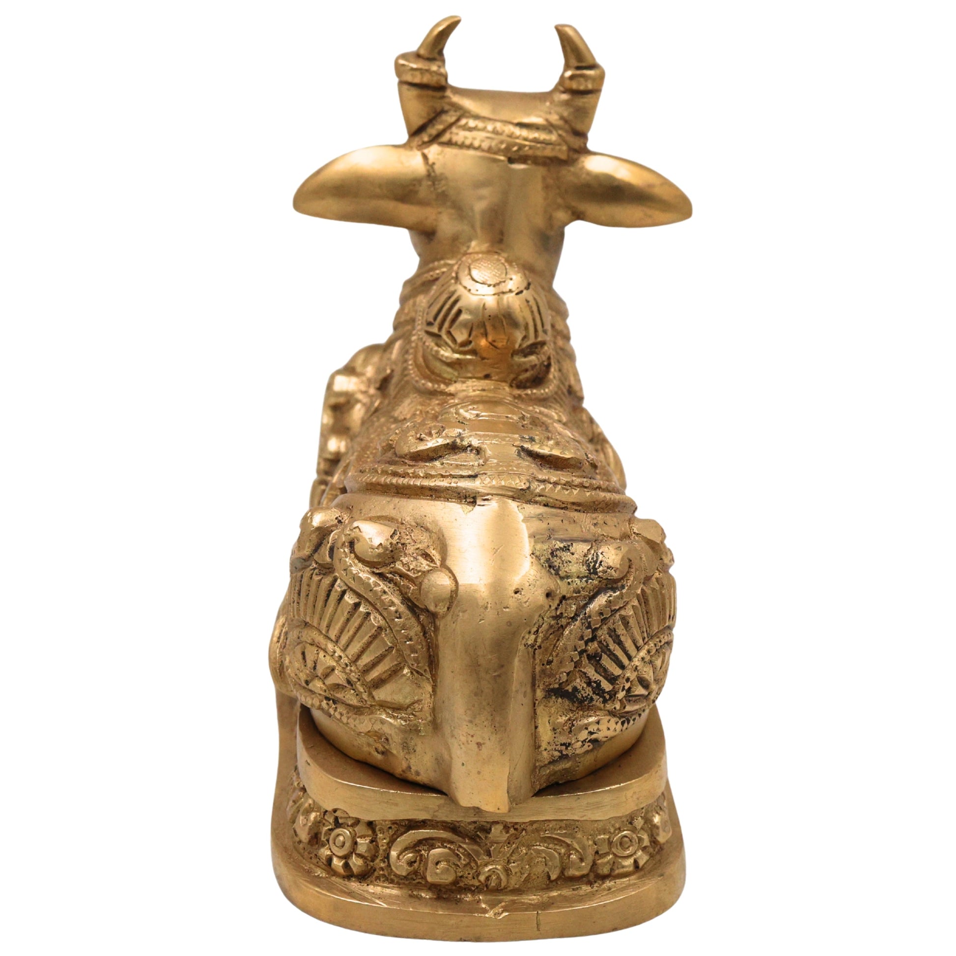 Handmade Brass Nandi Idol – Nandikeshwara Basava Statue, Shiva’s Bull Figurine for Home, Temple & Puja Decor,Gold, 6.5 Inch, 1 Piece