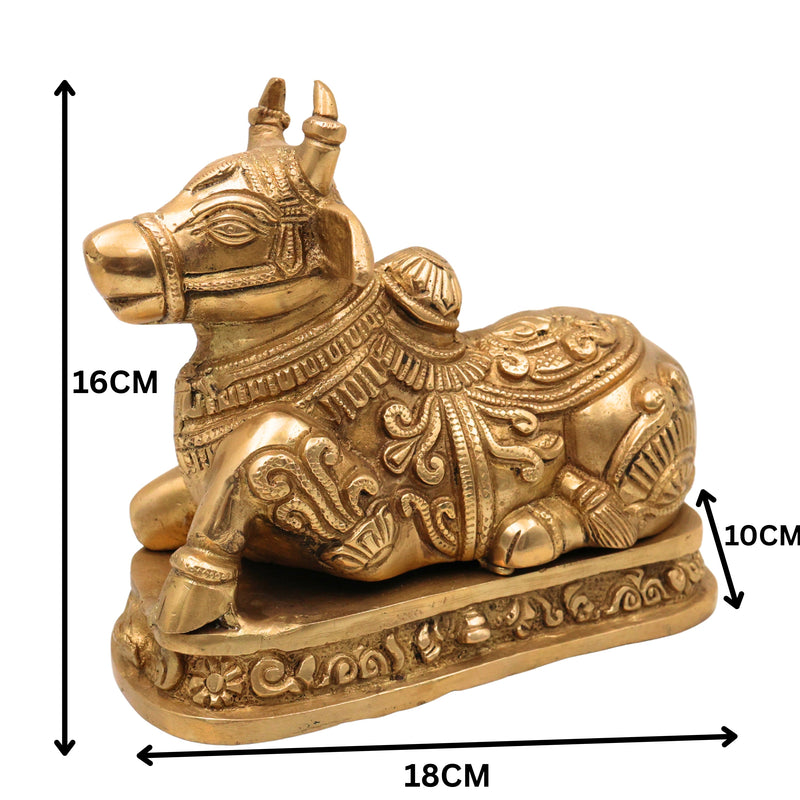 Handmade Brass Nandi Idol – Nandikeshwara Basava Statue, Shiva’s Bull Figurine for Home, Temple & Puja Decor,Gold, 6.5 Inch, 1 Piece