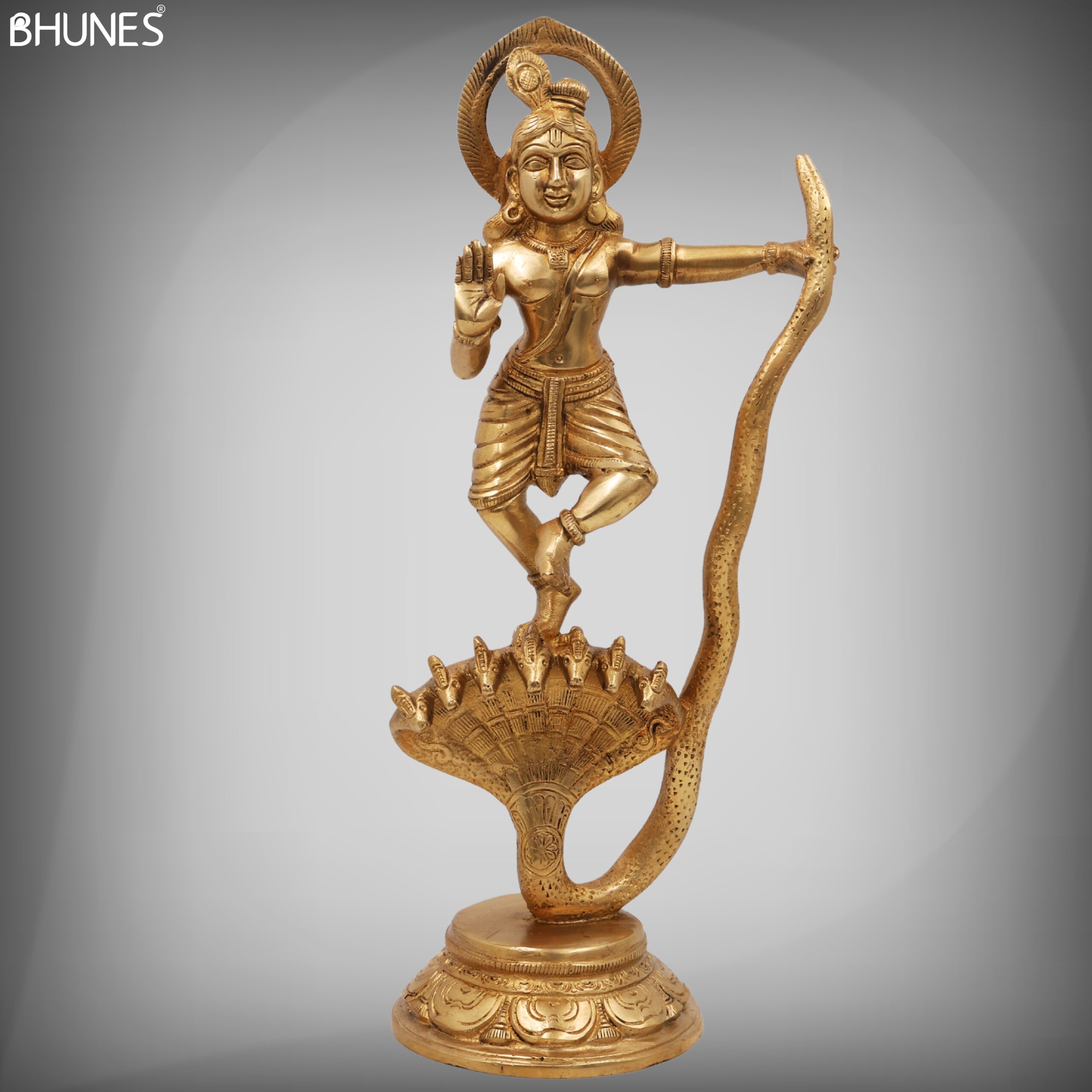 Brass Krishna Kaliya Mardan Idol – Gopala, Govinda, Bal Krishna Statue for Home, Temple & Office Decor,Gold, 13.5 Inch, 1 Piece