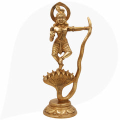 Brass Krishna Kaliya Mardan Idol – Gopala, Govinda, Bal Krishna Statue for Home, Temple & Office Decor,Gold, 13.5 Inch, 1 Piece