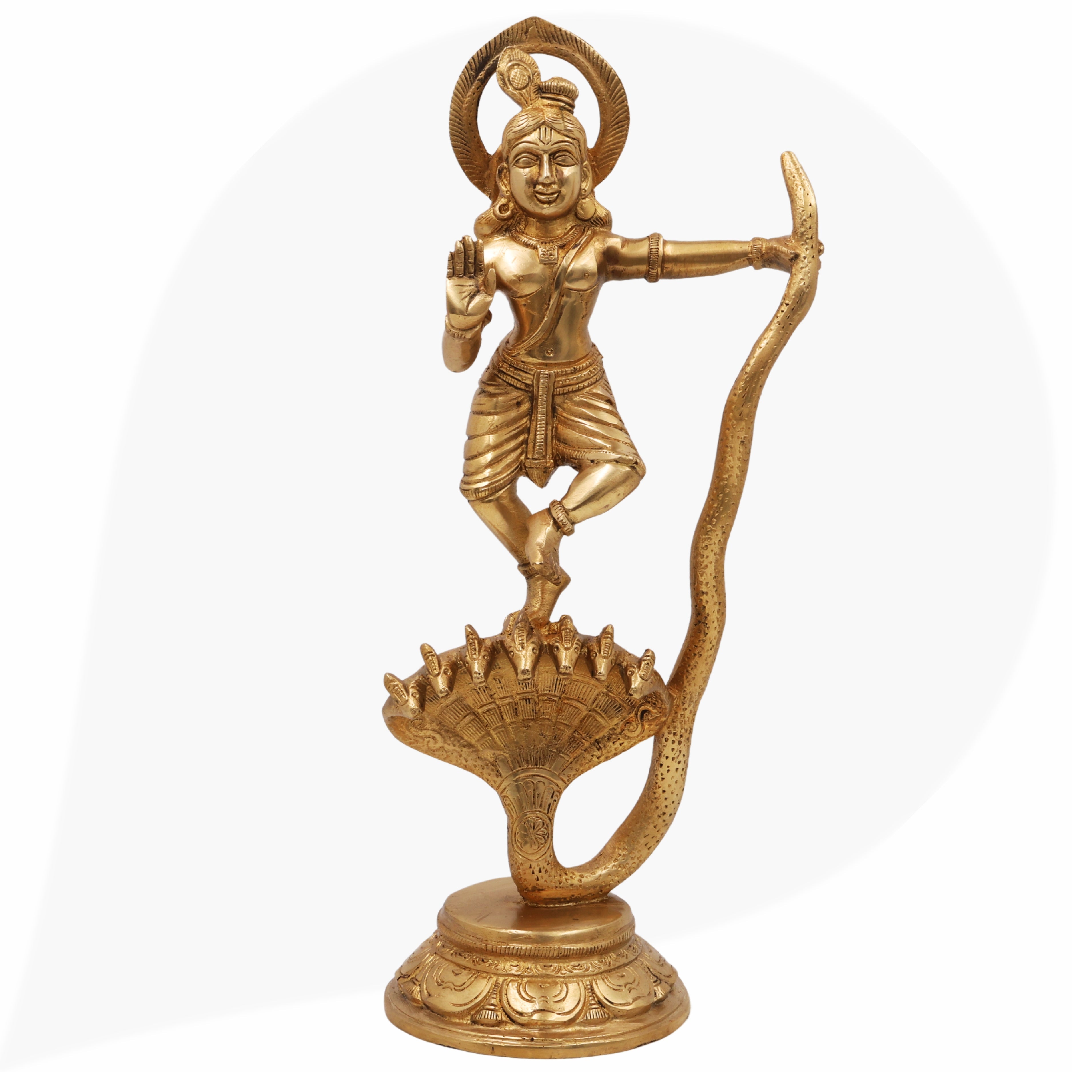 Brass Krishna Kaliya Mardan Idol – Gopala, Govinda, Bal Krishna Statue for Home, Temple & Office Decor,Gold, 13.5 Inch, 1 Piece