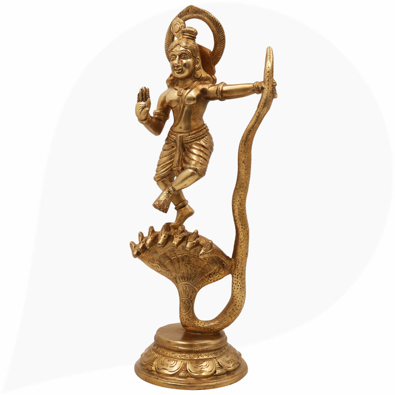 Brass Krishna Kaliya Mardan Idol – Gopala, Govinda, Bal Krishna Statue for Home, Temple & Office Decor,Gold, 13.5 Inch, 1 Piece