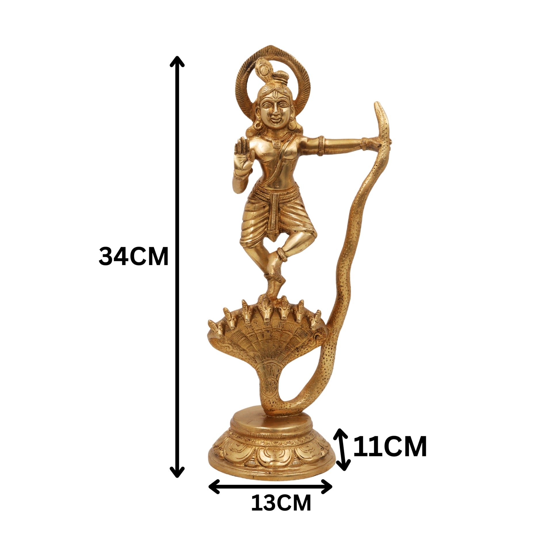 Brass Krishna Kaliya Mardan Idol – Gopala, Govinda, Bal Krishna Statue for Home, Temple & Office Decor,Gold, 13.5 Inch, 1 Piece