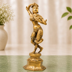 Brass Nag Kanya Idol, Naga Kanya Statue, Naagini Goddess Figurine for Home & Temple Decor, Gold, 16.5 Inch, 1 Piece
