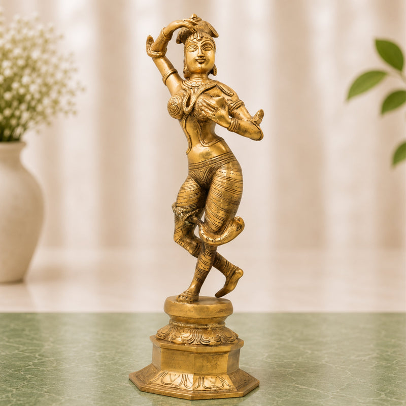 Brass Nag Kanya Idol, Naga Kanya Statue, Naagini Goddess Figurine for Home & Temple Decor, Gold, 16.5 Inch, 1 Piece