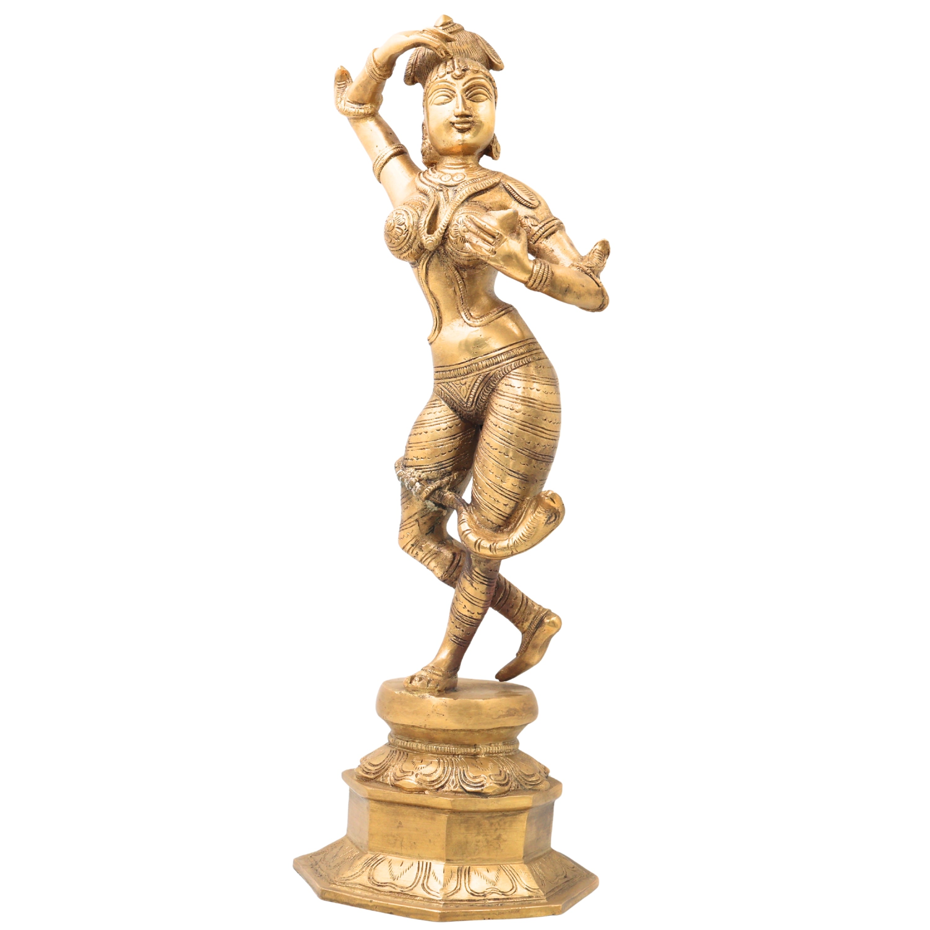 Brass Nag Kanya Idol, Naga Kanya Statue, Naagini Goddess Figurine for Home & Temple Decor, Gold, 16.5 Inch, 1 Piece