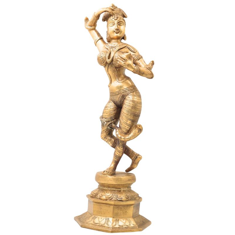 Brass Nag Kanya Idol, Naga Kanya Statue, Naagini Goddess Figurine for Home & Temple Decor, Gold, 16.5 Inch, 1 Piece