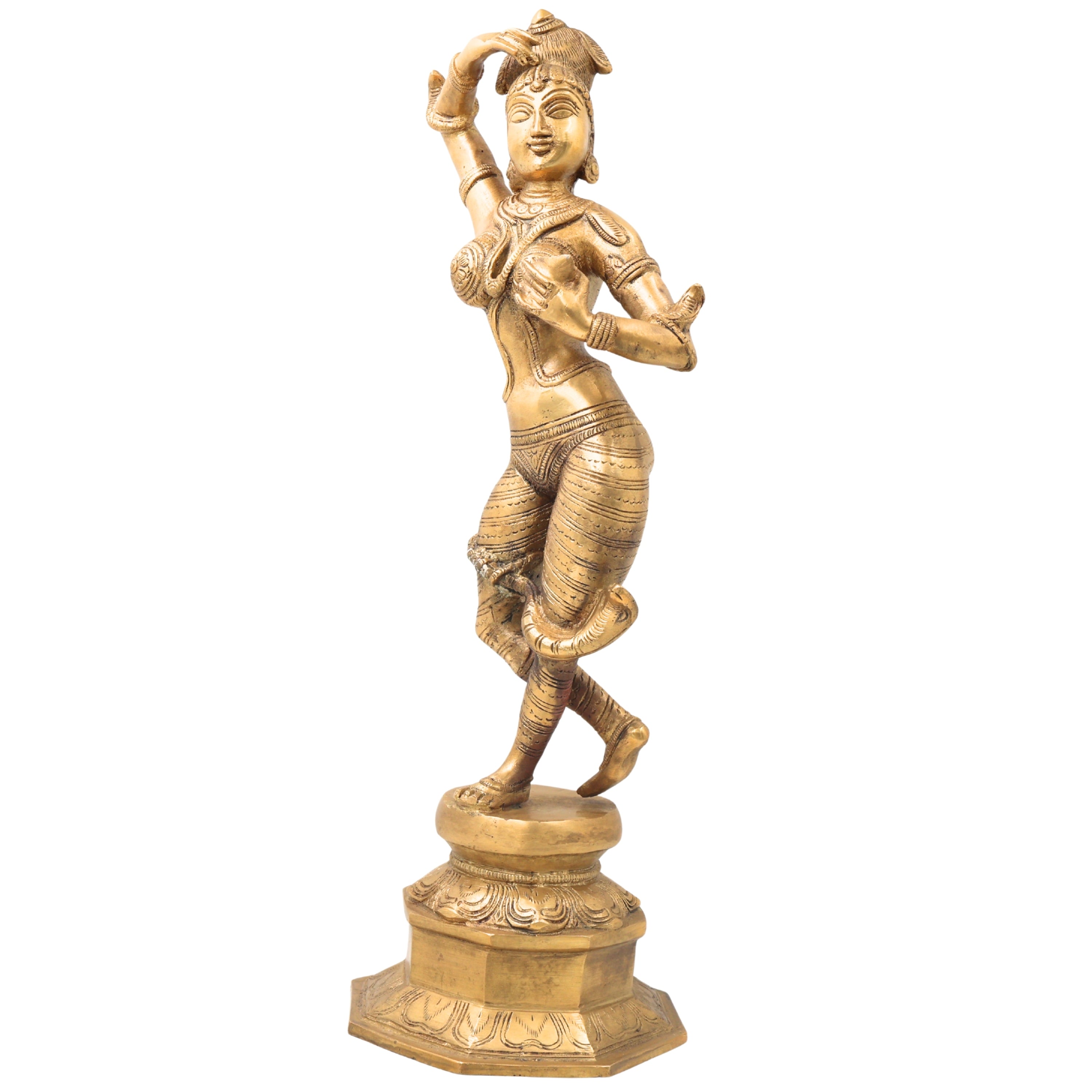 Brass Nag Kanya Idol, Naga Kanya Statue, Naagini Goddess Figurine for Home & Temple Decor, Gold, 16.5 Inch, 1 Piece