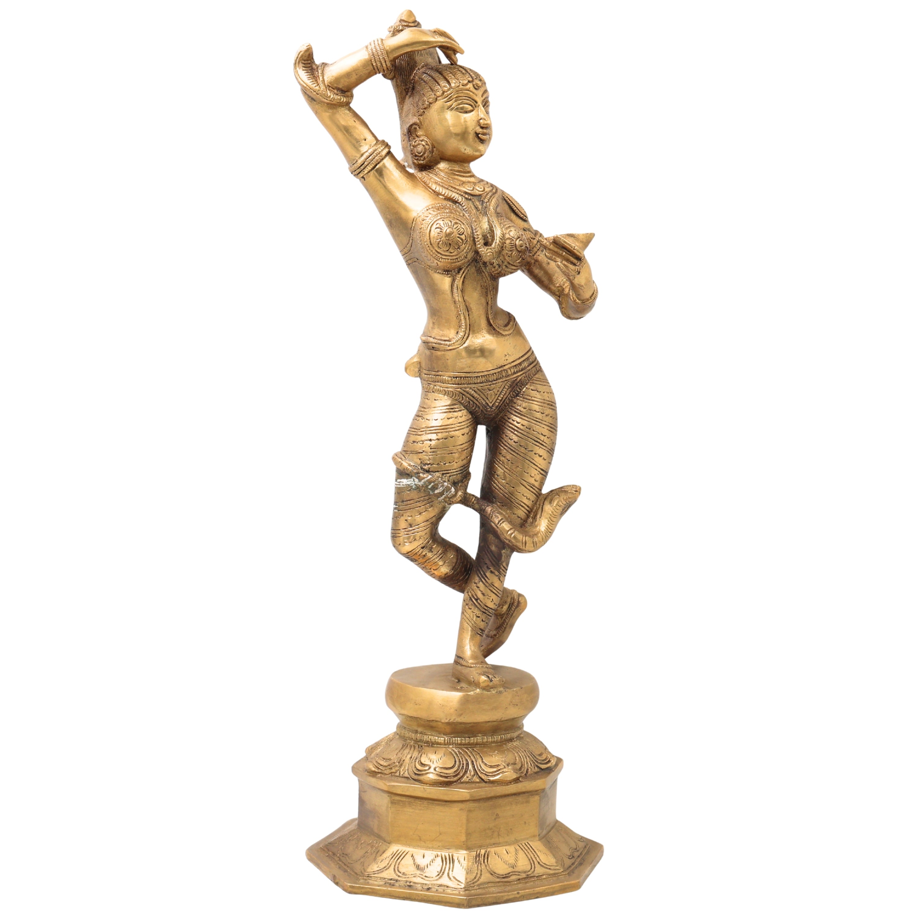 Brass Nag Kanya Idol, Naga Kanya Statue, Naagini Goddess Figurine for Home & Temple Decor, Gold, 16.5 Inch, 1 Piece