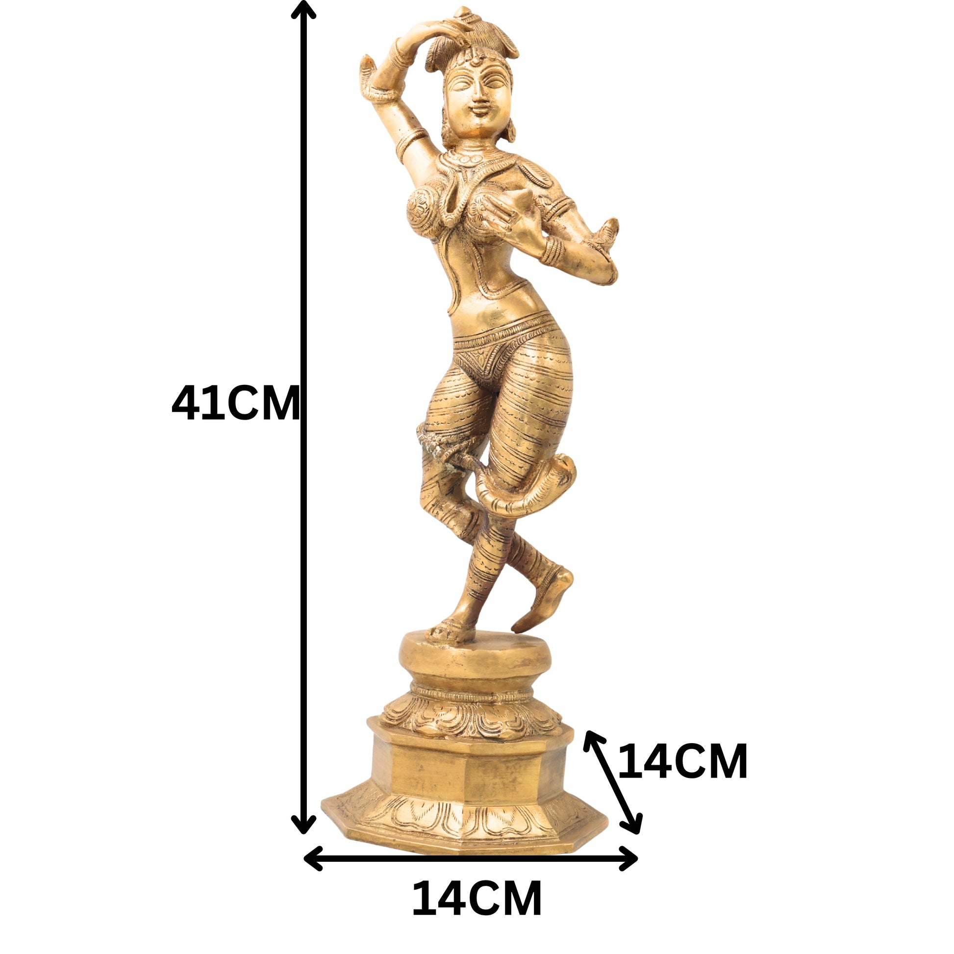 Brass Nag Kanya Idol, Naga Kanya Statue, Naagini Goddess Figurine for Home & Temple Decor, Gold, 16.5 Inch, 1 Piece