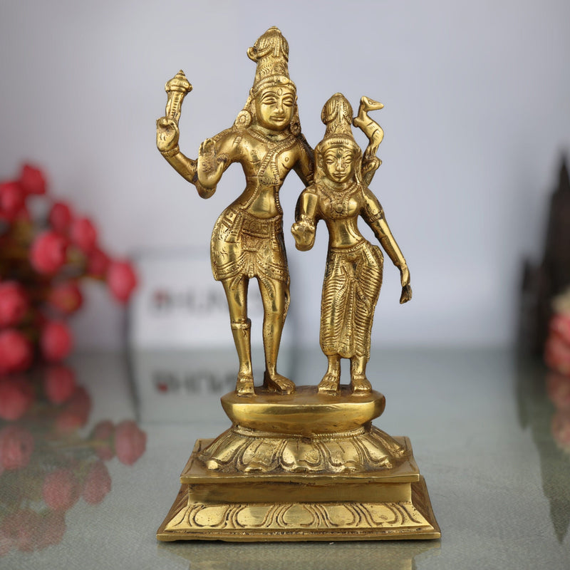 Brass Shiva Parvati Idol | Uma Maheshwara Murti | Ardhanarishvara Statue | Gauri Shankar Vigraha | Shivling Pooja Moorti for Home Temple Decor,Gold, 9 Inch, 1 Piece