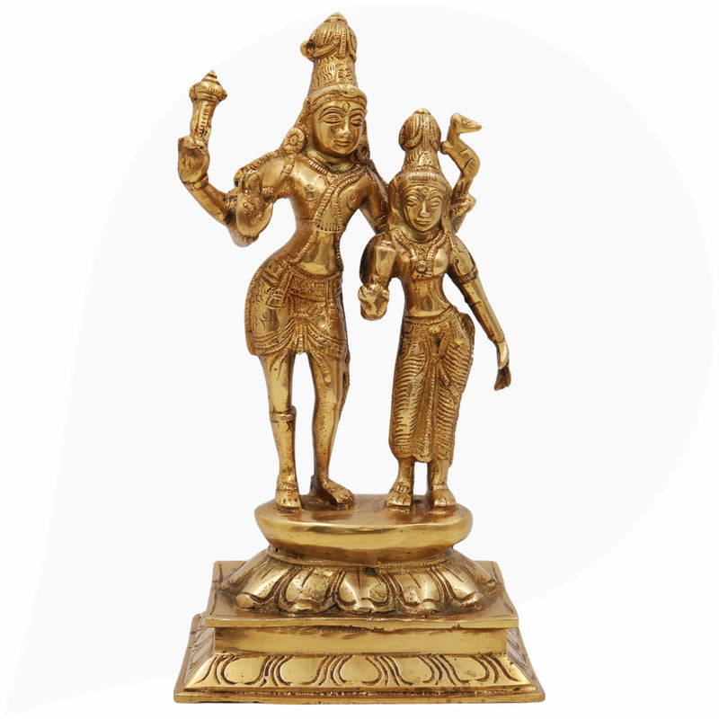 Brass Shiva Parvati Idol | Uma Maheshwara Murti | Ardhanarishvara Statue | Gauri Shankar Vigraha | Shivling Pooja Moorti for Home Temple Decor,Gold, 9 Inch, 1 Piece