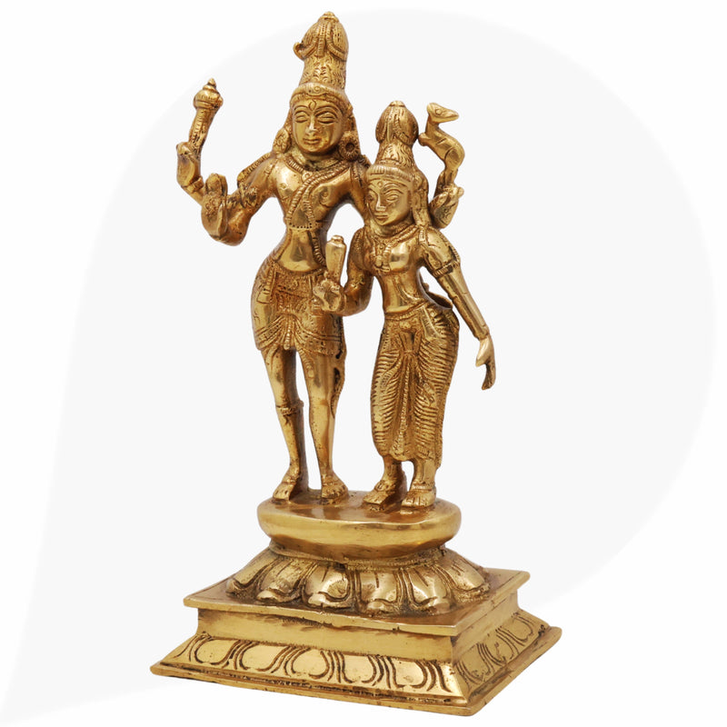 Brass Shiva Parvati Idol | Uma Maheshwara Murti | Ardhanarishvara Statue | Gauri Shankar Vigraha | Shivling Pooja Moorti for Home Temple Decor,Gold, 9 Inch, 1 Piece