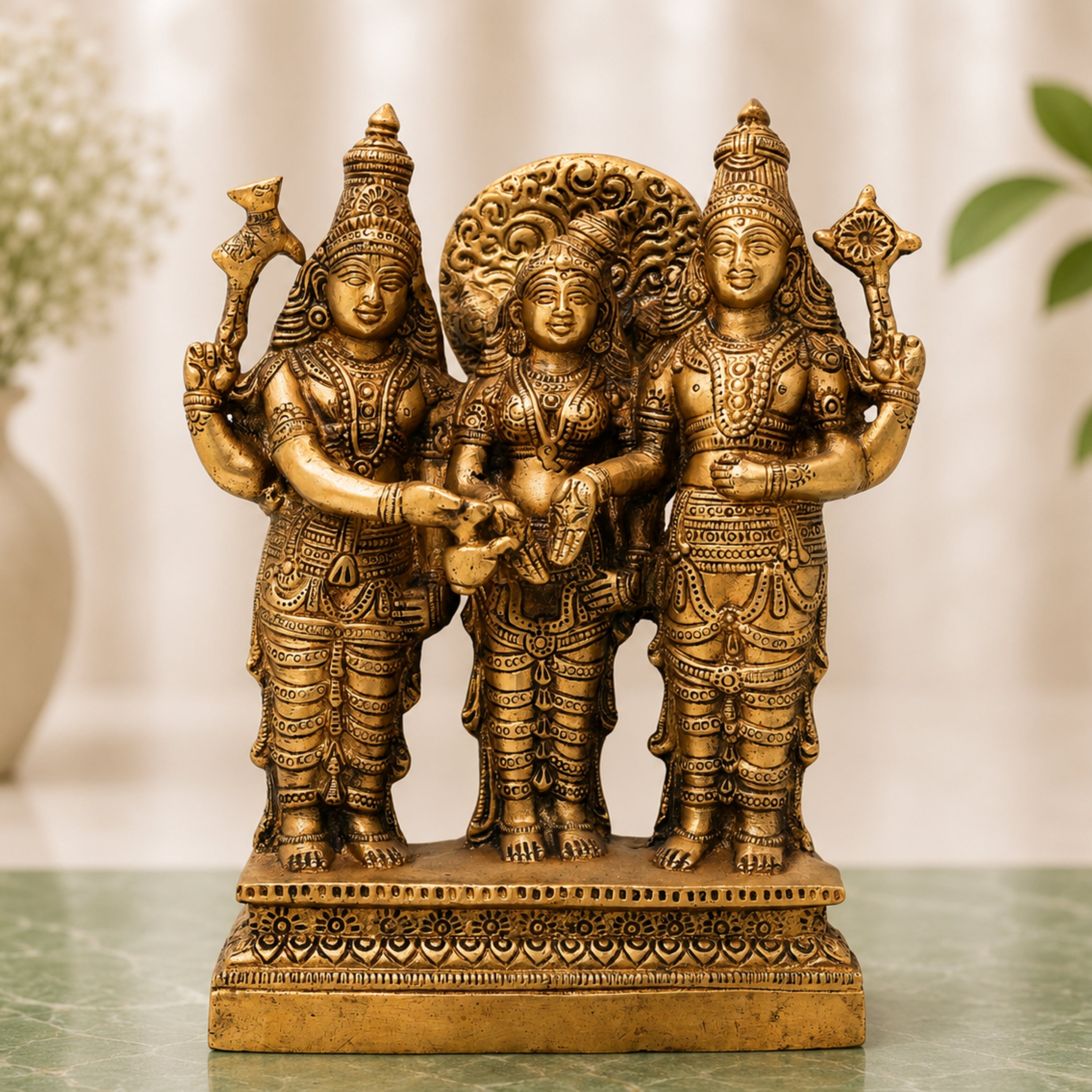 Brass Srinivasa Kalyanam Idol, Venkateswara Balaji Tirupati Kalyanotsavam Statue, Vishnu Narayan Perumal Marriage Murti for Home Temple & Puja,Gold, 9 Inch, 1 Piece