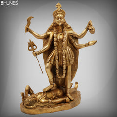 Handcrafted Brass Mahakali Idol | Kali Mata Kalika Devi Chamunda Statue for Pooja, Home Temple & Gifting – 7.3 KG Pital,Gold, 14 Inch, 1 Piece