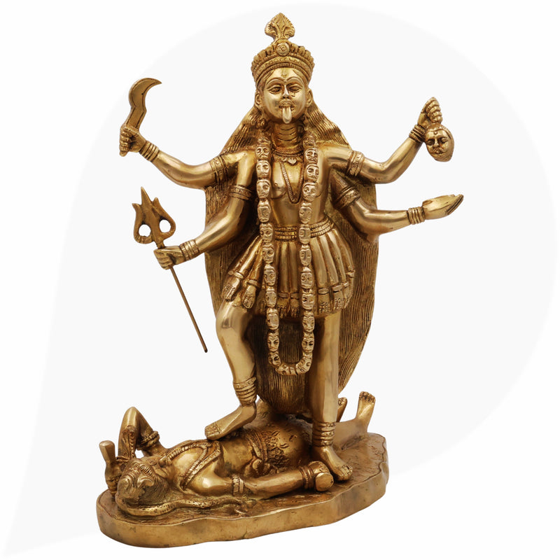 Handcrafted Brass Mahakali Idol | Kali Mata Kalika Devi Chamunda Statue for Pooja, Home Temple & Gifting – 7.3 KG Pital,Gold, 14 Inch, 1 Piece