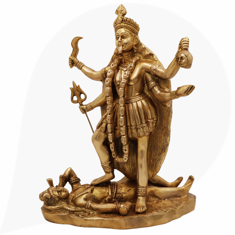 Handcrafted Brass Mahakali Idol | Kali Mata Kalika Devi Chamunda Statue for Pooja, Home Temple & Gifting – 7.3 KG Pital,Gold, 14 Inch, 1 Piece