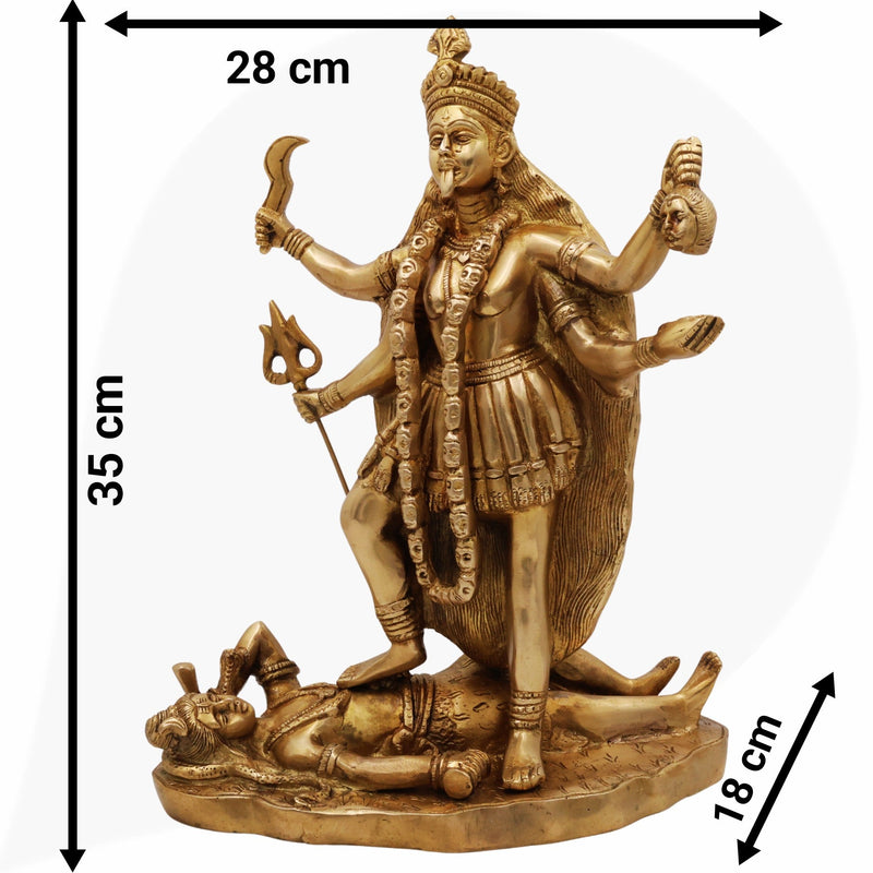 Handcrafted Brass Mahakali Idol | Kali Mata Kalika Devi Chamunda Statue for Pooja, Home Temple & Gifting – 7.3 KG Pital,Gold, 14 Inch, 1 Piece