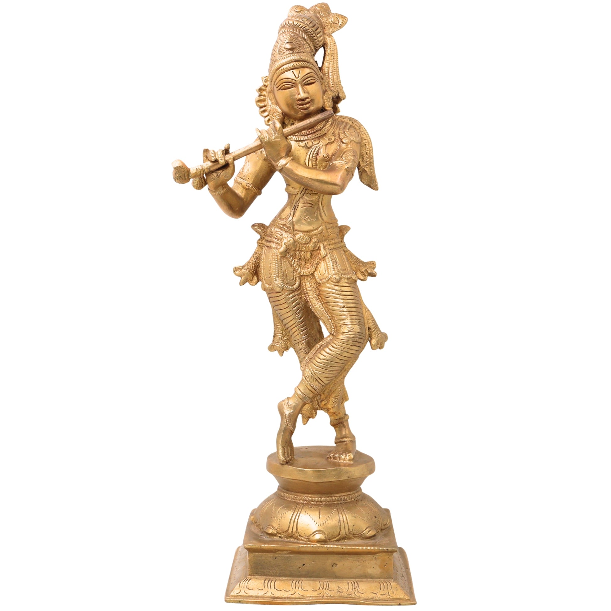 Brass Krishna Idol, Gopal Murti, Radha Krishna Statue, Lord Krishna Sculpture for Home, Temple & Puja Decor, Govinda, Keshava, Madhava, Bal Gopal, Banke Bihari,Gold, 15 Inch, 1 Piece