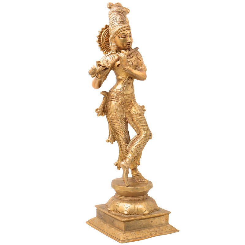 Brass Krishna Idol, Gopal Murti, Radha Krishna Statue, Lord Krishna Sculpture for Home, Temple & Puja Decor, Govinda, Keshava, Madhava, Bal Gopal, Banke Bihari,Gold, 15 Inch, 1 Piece