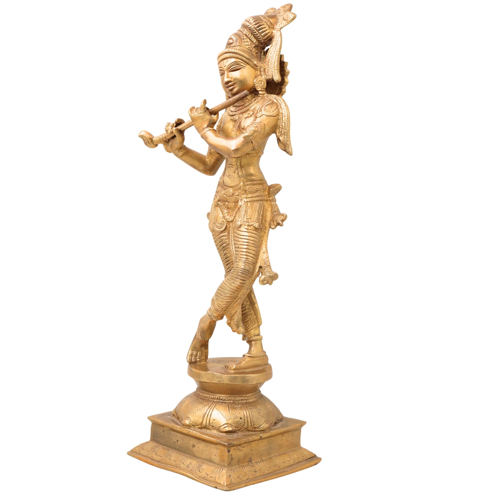 Brass Krishna Idol, Gopal Murti, Radha Krishna Statue, Lord Krishna Sculpture for Home, Temple & Puja Decor, Govinda, Keshava, Madhava, Bal Gopal, Banke Bihari,Gold, 15 Inch, 1 Piece