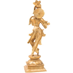 Brass Krishna Idol, Gopal Murti, Radha Krishna Statue, Lord Krishna Sculpture for Home, Temple & Puja Decor, Govinda, Keshava, Madhava, Bal Gopal, Banke Bihari,Gold, 15 Inch, 1 Piece