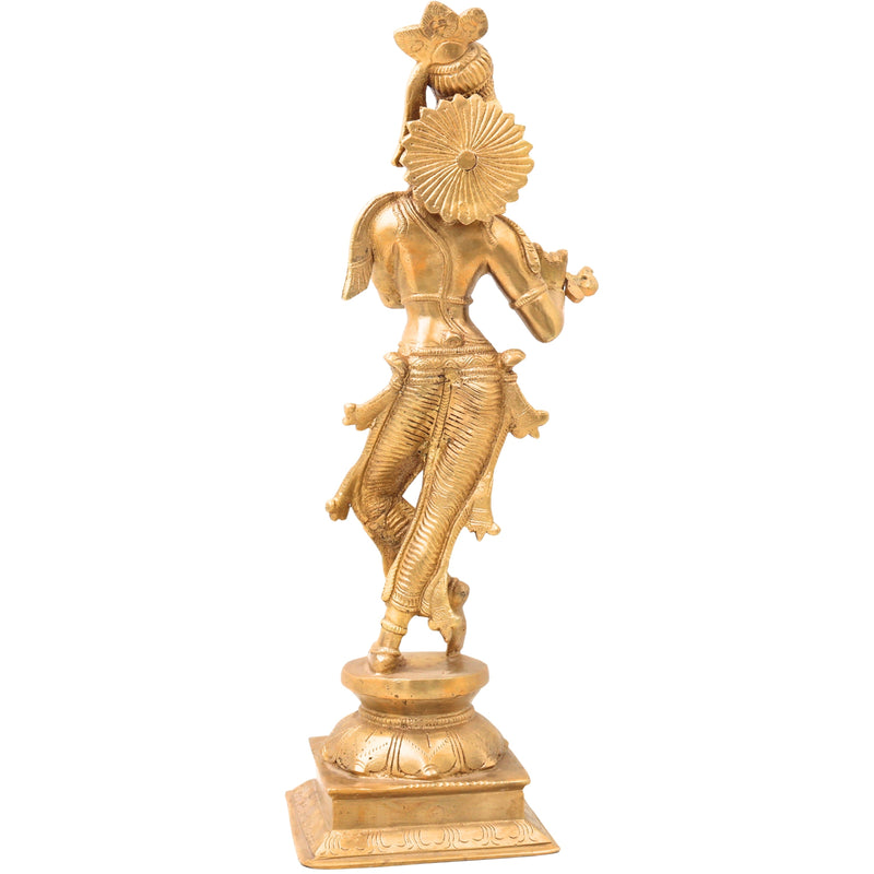 Brass Krishna Idol, Gopal Murti, Radha Krishna Statue, Lord Krishna Sculpture for Home, Temple & Puja Decor, Govinda, Keshava, Madhava, Bal Gopal, Banke Bihari,Gold, 15 Inch, 1 Piece