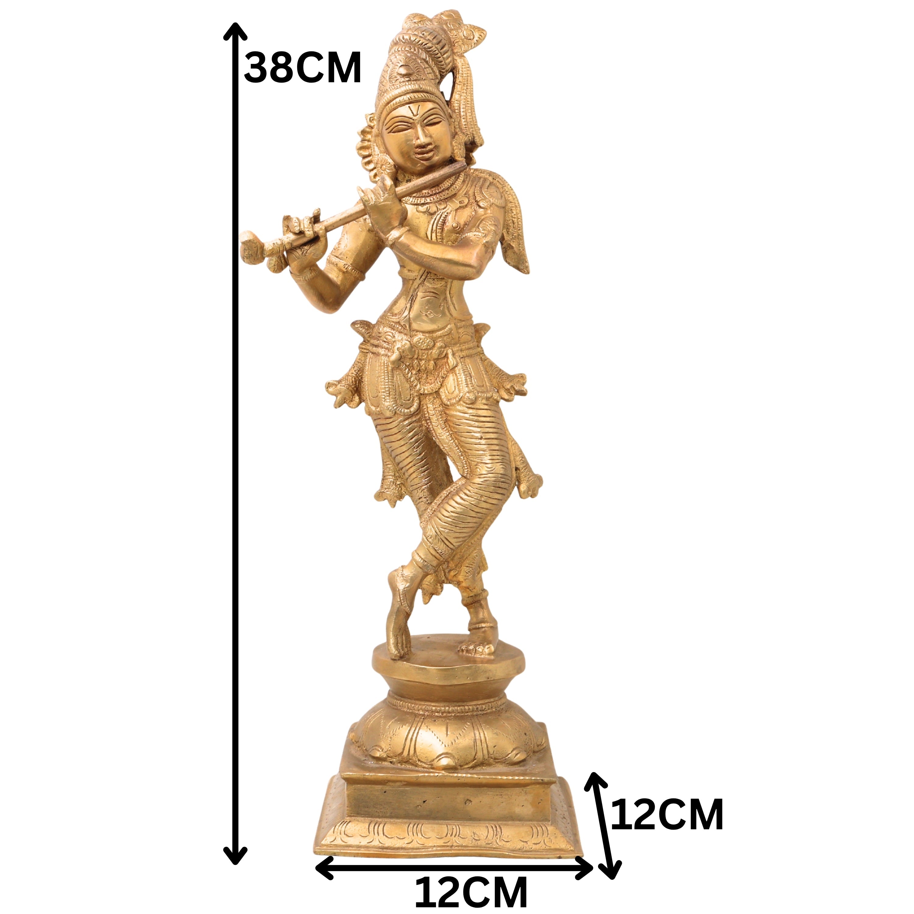 Brass Krishna Idol, Gopal Murti, Radha Krishna Statue, Lord Krishna Sculpture for Home, Temple & Puja Decor, Govinda, Keshava, Madhava, Bal Gopal, Banke Bihari,Gold, 15 Inch, 1 Piece