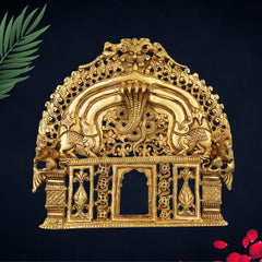 Brass Prabhavali Idol | Prabhavalli Temple Arch Frame | Mandala & Kirtimukha Halo for Murti | Decorative Brass Aura / Idol Backplate | Pooja Room & Home Temple Decor,Gold, 8 Inch, 1 Piece