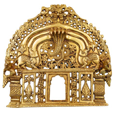 Brass Prabhavali Idol | Prabhavalli Temple Arch Frame | Mandala & Kirtimukha Halo for Murti | Decorative Brass Aura / Idol Backplate | Pooja Room & Home Temple Decor,Gold, 8 Inch, 1 Piece