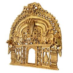 Brass Prabhavali Idol | Prabhavalli Temple Arch Frame | Mandala & Kirtimukha Halo for Murti | Decorative Brass Aura / Idol Backplate | Pooja Room & Home Temple Decor,Gold, 8 Inch, 1 Piece