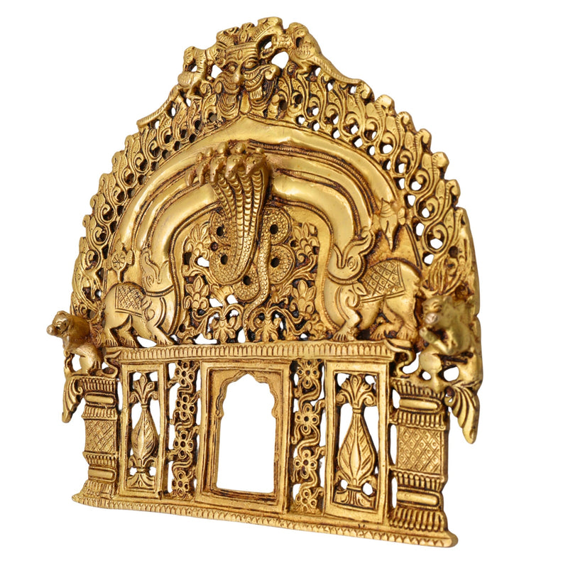 Brass Prabhavali Idol | Prabhavalli Temple Arch Frame | Mandala & Kirtimukha Halo for Murti | Decorative Brass Aura / Idol Backplate | Pooja Room & Home Temple Decor,Gold, 8 Inch, 1 Piece