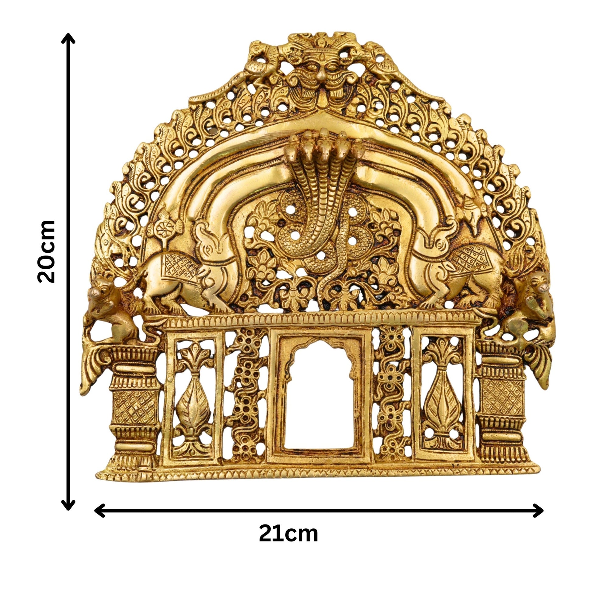 Brass Prabhavali Idol | Prabhavalli Temple Arch Frame | Mandala & Kirtimukha Halo for Murti | Decorative Brass Aura / Idol Backplate | Pooja Room & Home Temple Decor,Gold, 8 Inch, 1 Piece