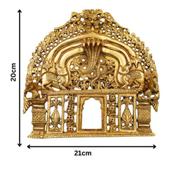 Brass Prabhavali Idol | Prabhavalli Temple Arch Frame | Mandala & Kirtimukha Halo for Murti | Decorative Brass Aura / Idol Backplate | Pooja Room & Home Temple Decor,Gold, 8 Inch, 1 Piece