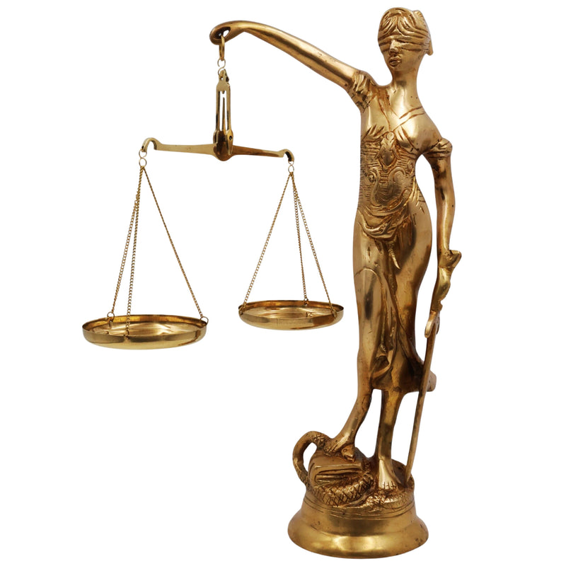 Brass Blind Folded Justice Sculptures, Lady Justice Statues, Themis Sculptures, Andha Kanoon, Lady Justice Statue Of Law, Gold, 13.5 Inch, 1 Piece