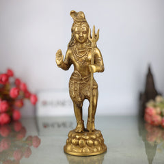 Brass Lord Shiva Standing Idols, Shiv Statue, Shankar Murti, Home Decor, Showpiece,Gold, 12 Inch, 1 Piece