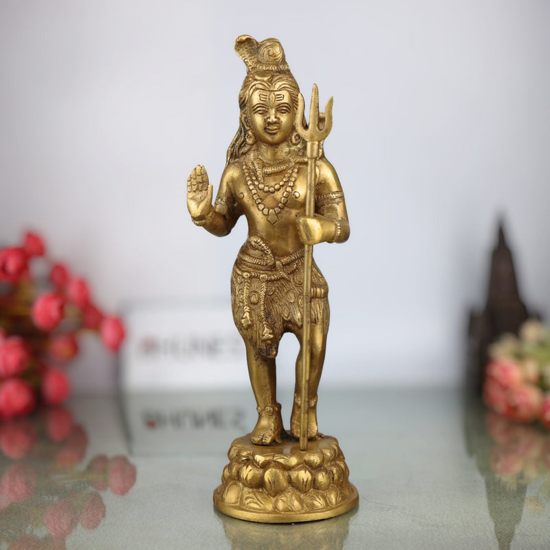 Brass Lord Shiva Standing Idols, Shiv Statue, Shankar Murti, Home Decor, Showpiece,Gold, 12 Inch, 1 Piece