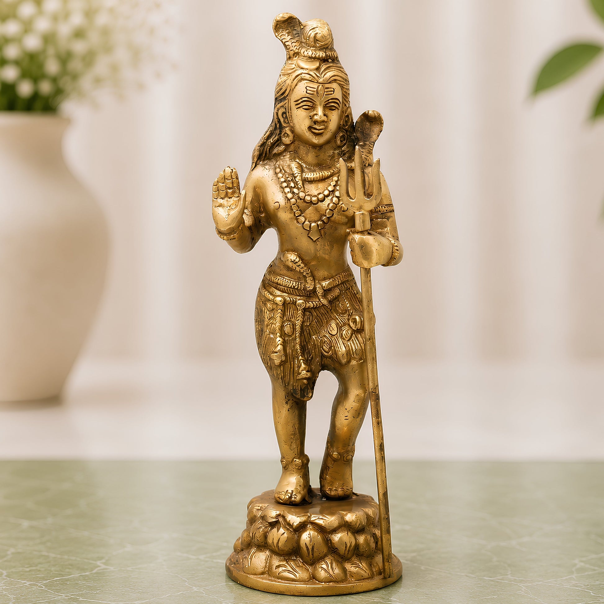 Brass Lord Shiva Standing Idols, Shiv Statue, Shankar Murti, Home Decor, Showpiece,Gold, 12 Inch, 1 Piece