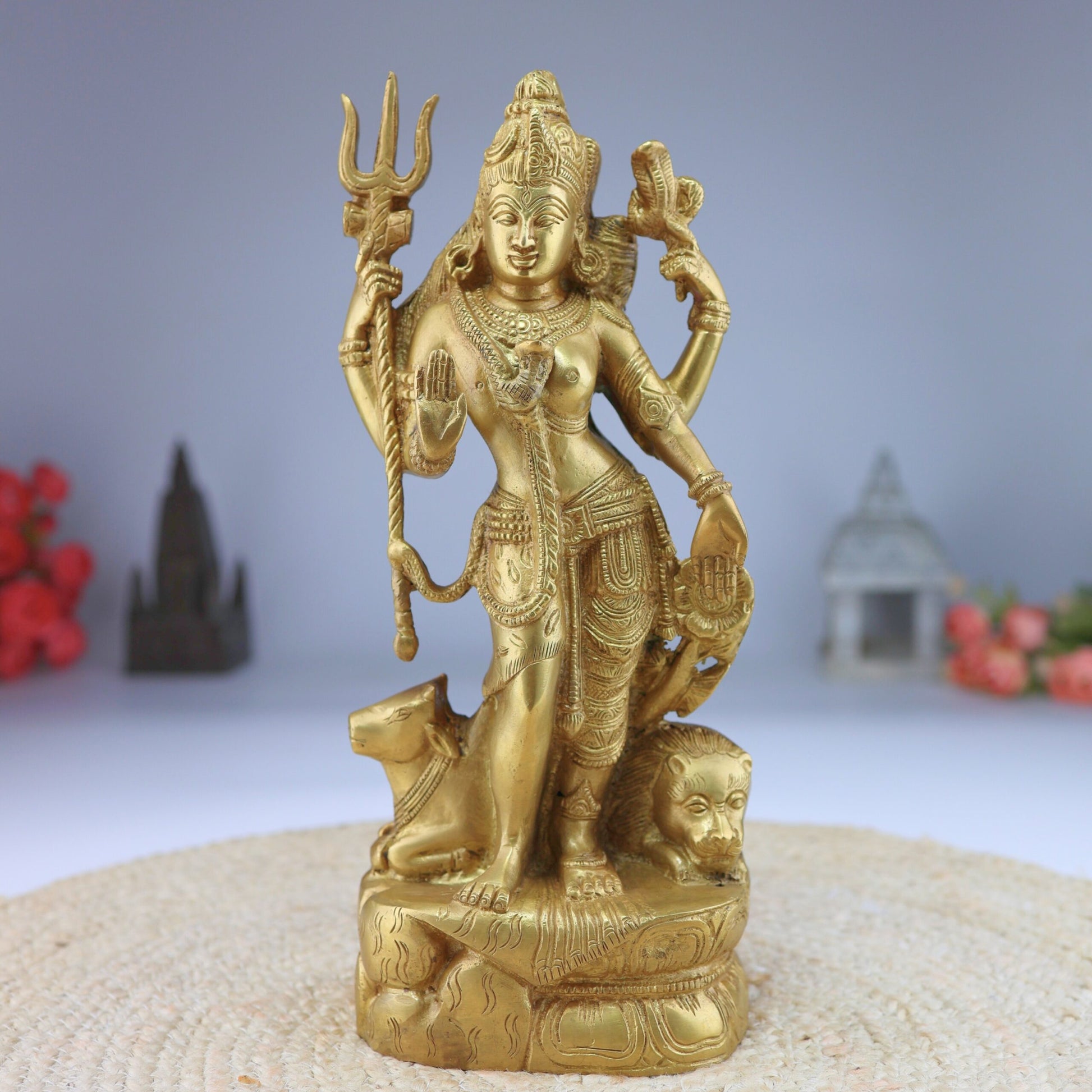 Brass Lord Ardhanarishvara Statue – Handmade Divine Home Decor, Gold, 13 Inch, 1 Piece