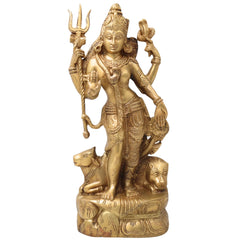Brass Lord Ardhanarishvara Statue – Handmade Divine Home Decor, Gold, 13 Inch, 1 Piece