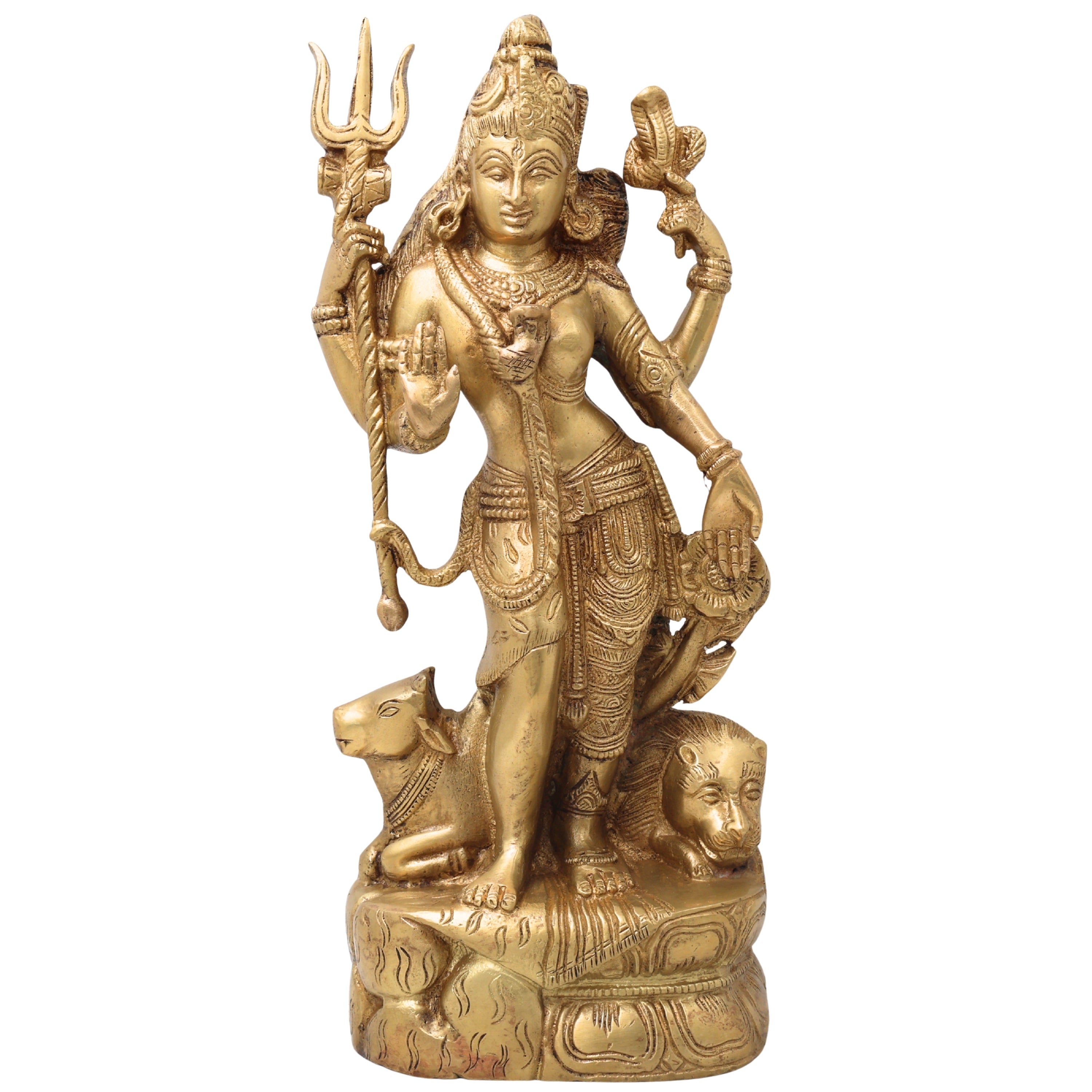 Brass Lord Ardhanarishvara Statue – Handmade Divine Home Decor, Gold, 13 Inch, 1 Piece