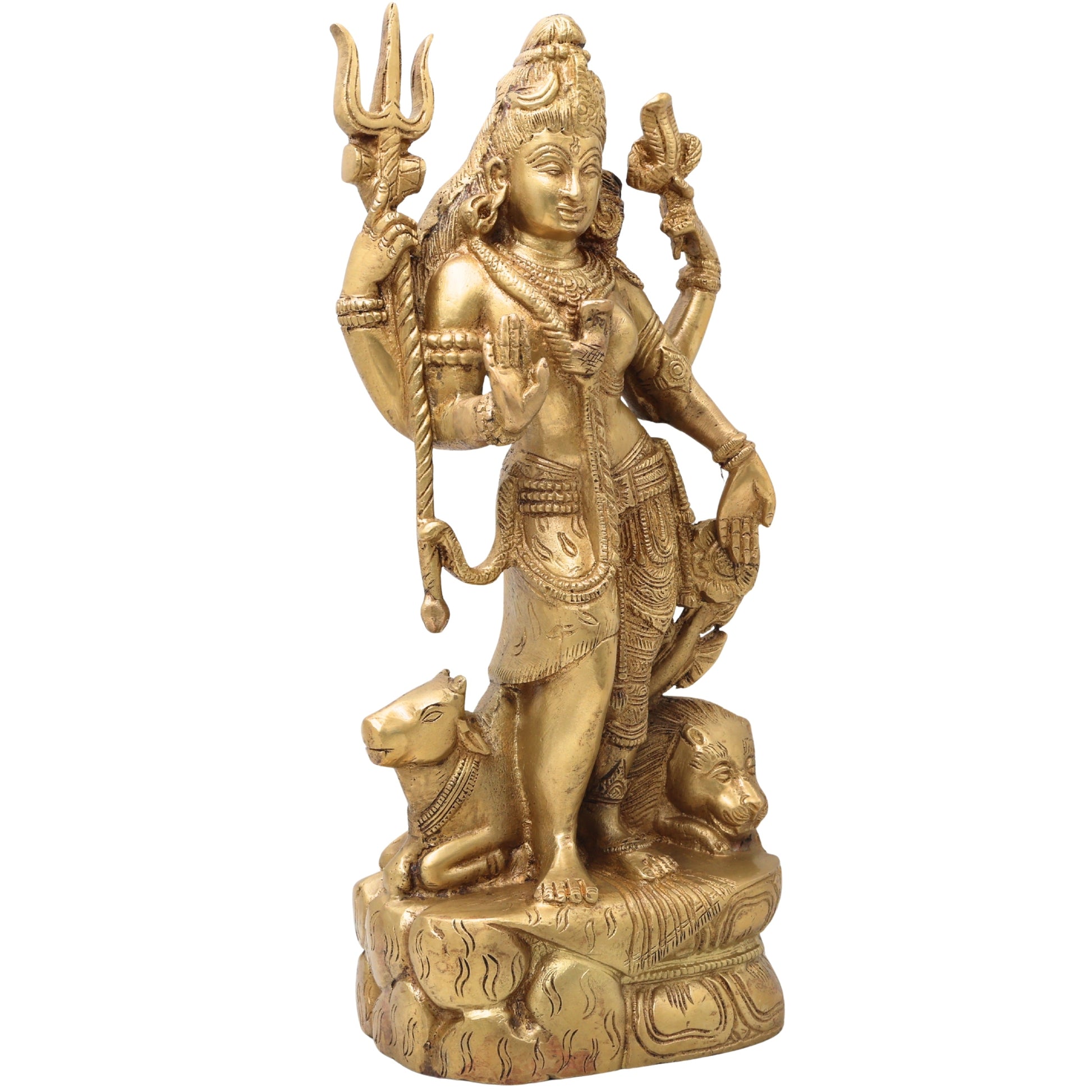 Brass Lord Ardhanarishvara Statue – Handmade Divine Home Decor, Gold, 13 Inch, 1 Piece