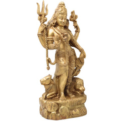 Brass Lord Ardhanarishvara Statue – Handmade Divine Home Decor, Gold, 13 Inch, 1 Piece