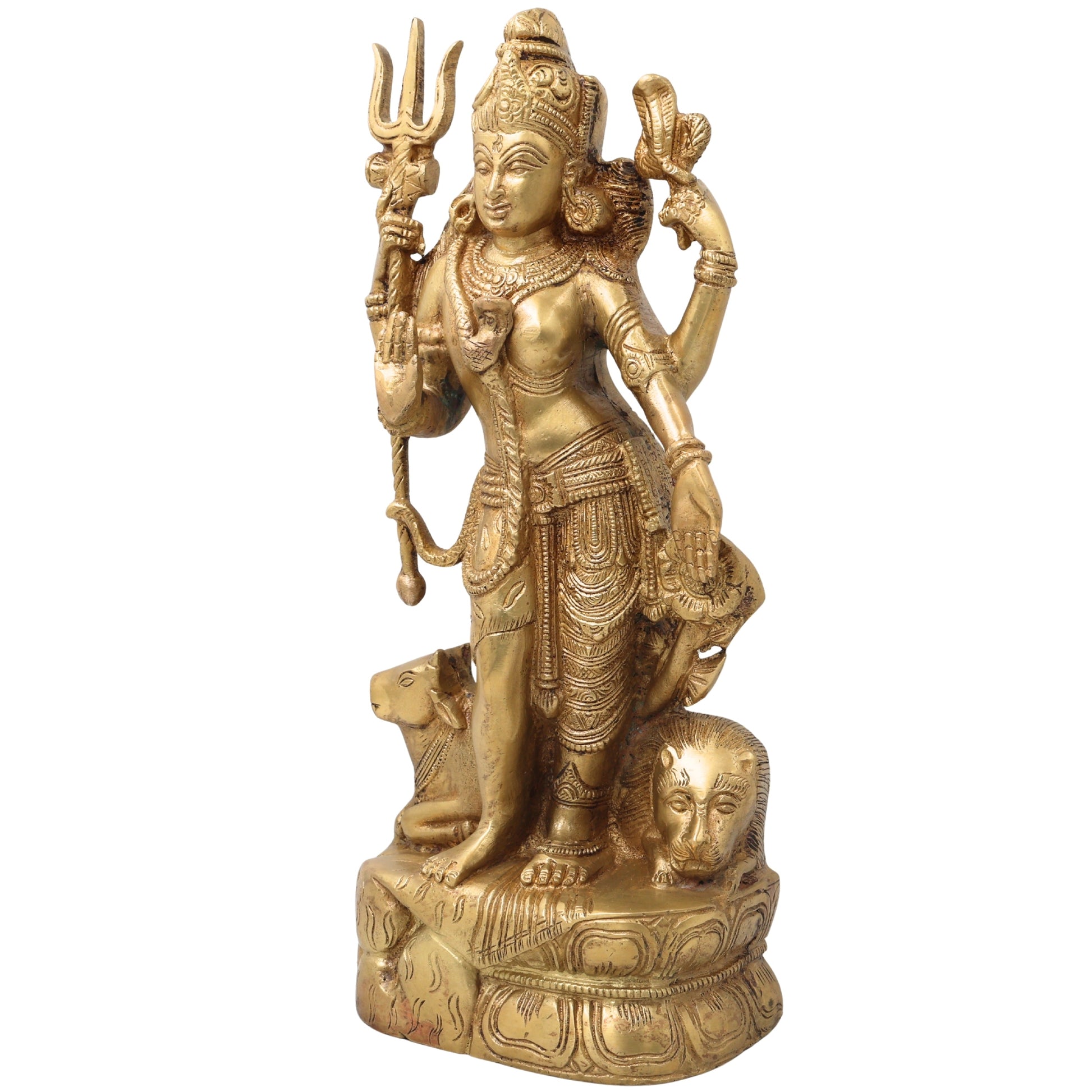 Brass Lord Ardhanarishvara Statue – Handmade Divine Home Decor, Gold, 13 Inch, 1 Piece