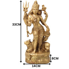 Brass Lord Ardhanarishvara Statue – Handmade Divine Home Decor, Gold, 13 Inch, 1 Piece
