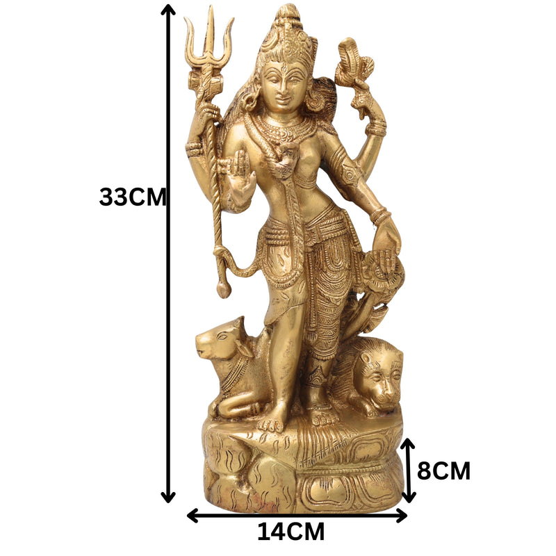 Brass Lord Ardhanarishvara Statue – Handmade Divine Home Decor, Gold, 13 Inch, 1 Piece