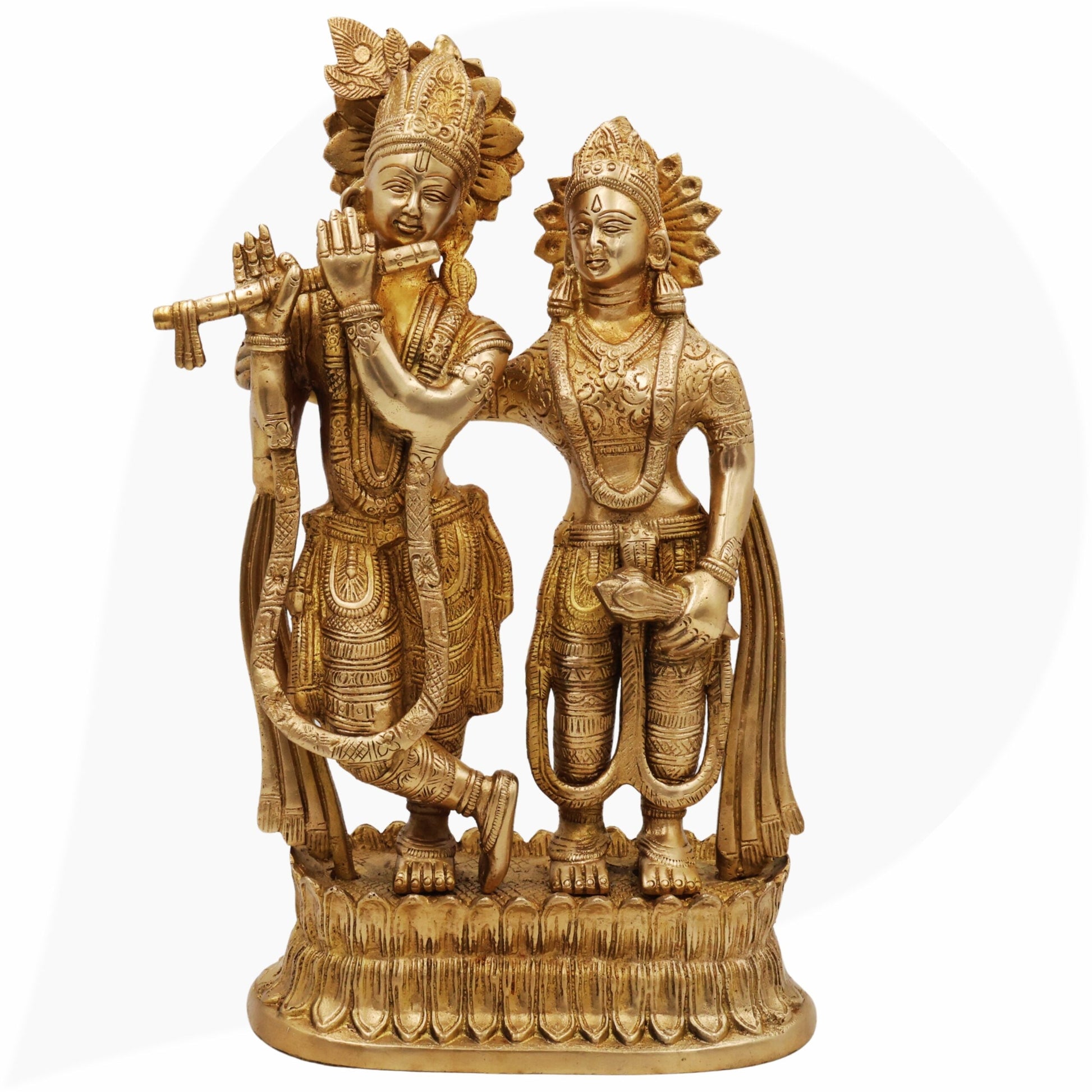 Brass Radha Krishna Idol / Murti / Statue – Handcrafted Gopala, Shyam Radha, Banke Bihari, Jagannatha, Keshava, Radha Ramana Sculpture for Pooja, Home Temple, Festival Decoration & Spiritual Gift,Gold, 12 Inch, 1 Piece